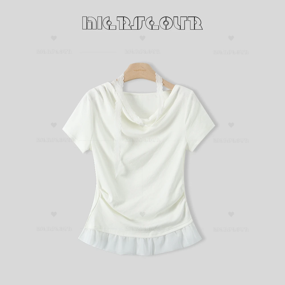 【奇遇少女】时尚紧身蕾丝边T恤短袖85298