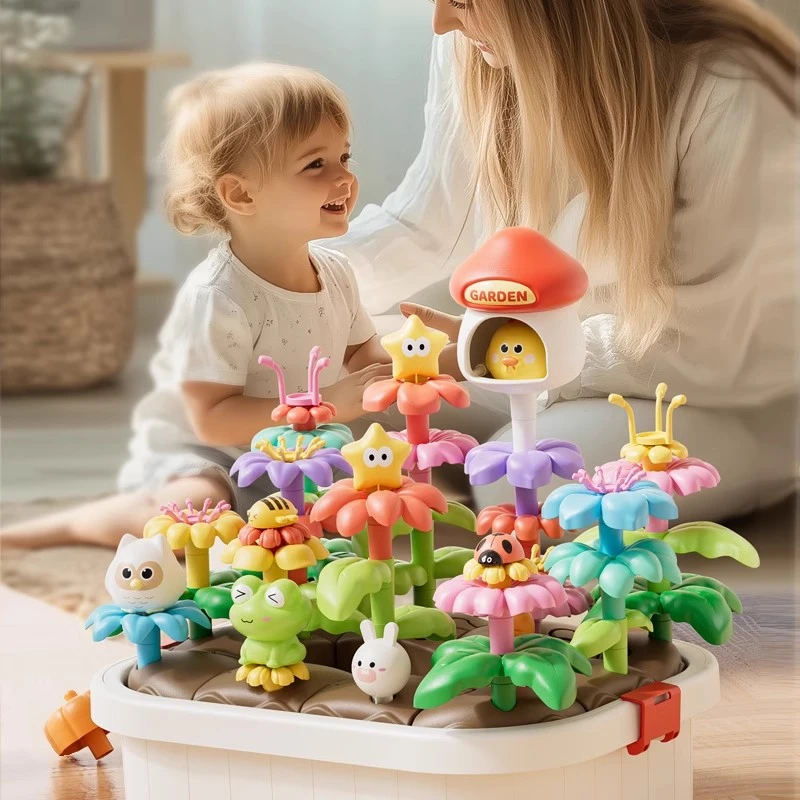 费乐新品DIY花花乐园拼插大颗粒积木儿童益智百变拼图玩具3-6周岁