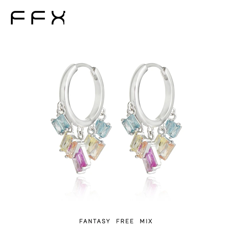 铜合金合成锆石耳饰 FANTASY FREE MIX【彩虹方糖】彩色锆石耳圈