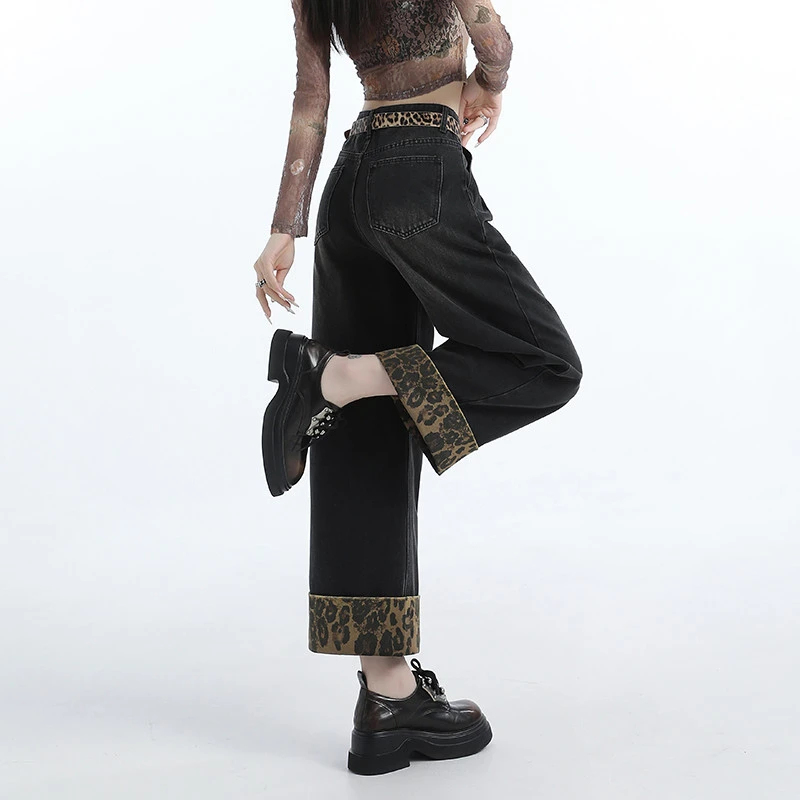 秋冬小个子显瘦大阔腿牛仔裤女2025年新款时尚潮流卷边八分裤冬季