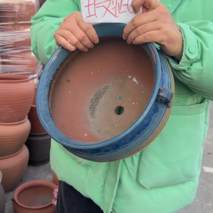 紫砂花盆口26高17宜兴紫砂瑕疵粘釉