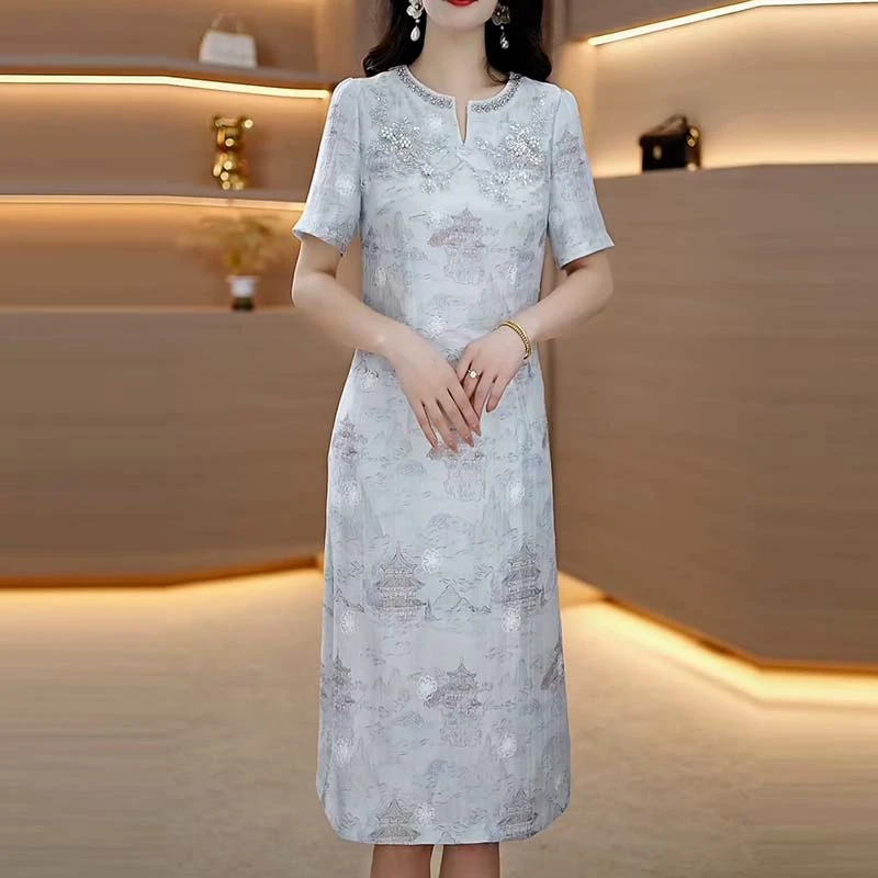 2025夏季新款A2771气质遮肉显瘦大码连衣裙女修身女装连衣裙