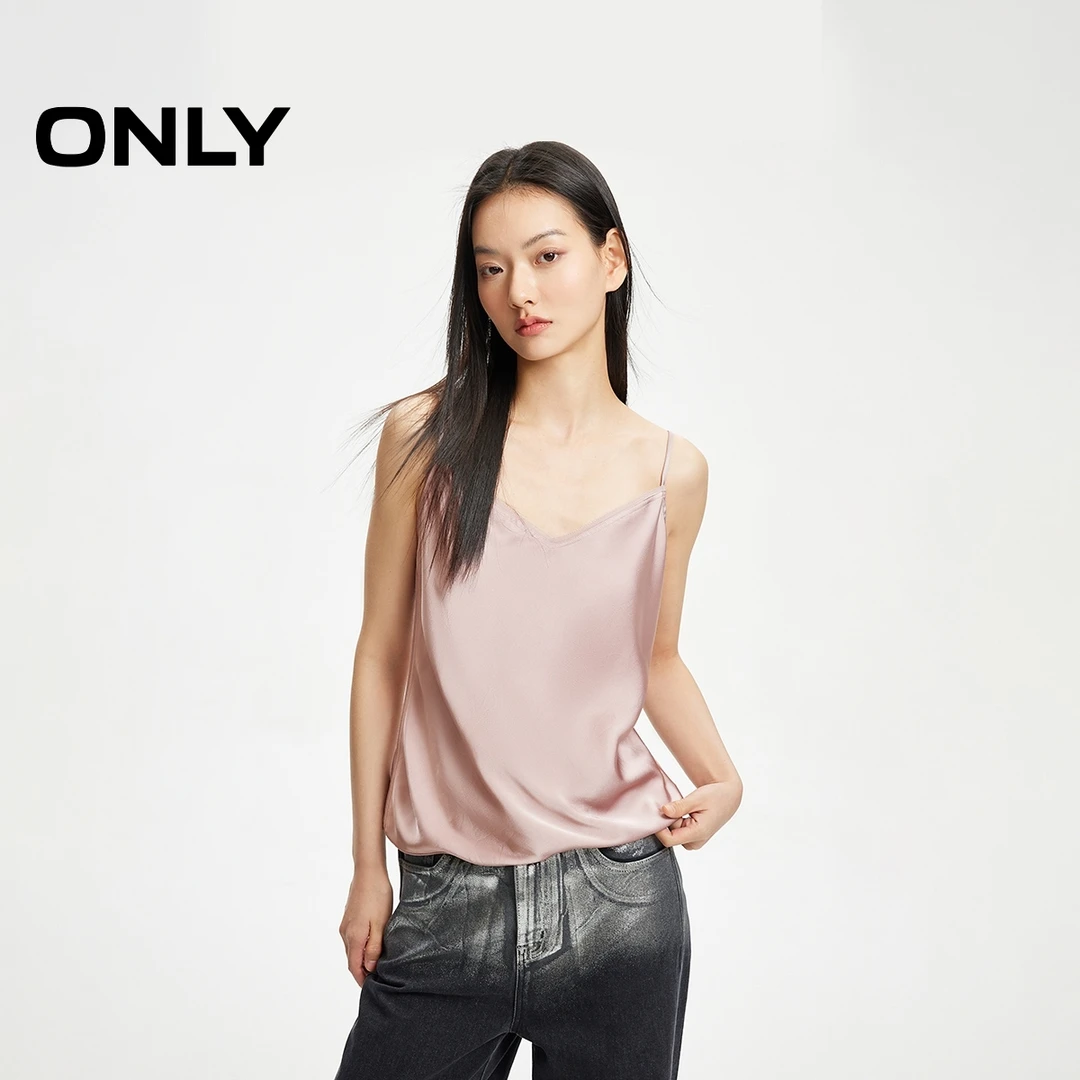 【金拐子专属】ONLY轻奢小众V领垂感修身吊带雪纺衫女|1242WS005