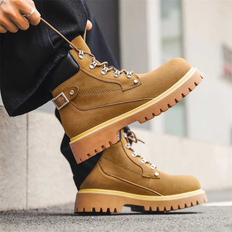 法莎尼亚马丁靴男款高帮秋冬户外工装登山情侣中帮踢不烂大黄靴子