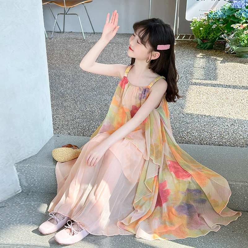 裙子女童夏季2025新款女孩夏装哈变度假沙滩裙大童波西米亚连衣裙