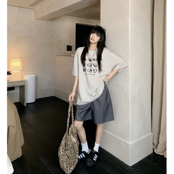抽绳灰色短裤女装夏季小个子高腰休闲西装裤宽松显瘦百搭阔腿裤子