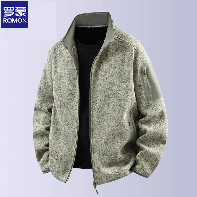 罗蒙男士磨绒加绒外套青年时尚休闲宽松夹克保暖抓绒夹克外套潮流
