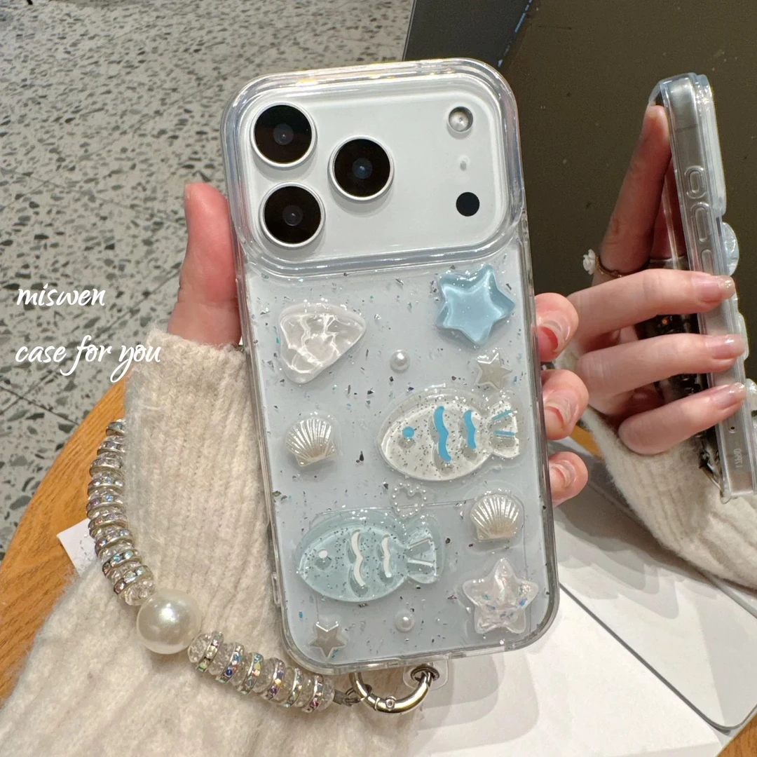 滴胶海洋贝壳小鱼薄荷适用苹果17ProMax16手机壳iPhone15/14/13/