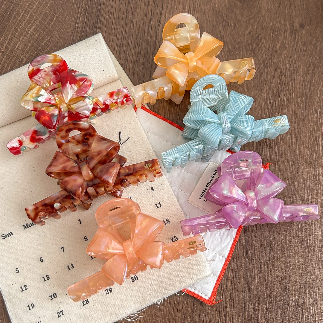 法式重工蝴蝶结醋酸发夹高级感立体蝴蝶结抓夹女气质优雅鲨鱼夹女