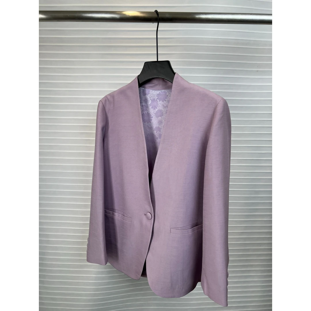 贝美basicmain 紫色V领西装