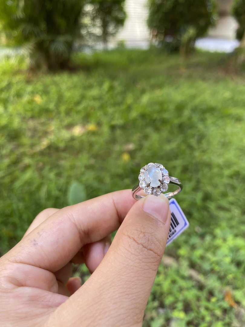 天然缅甸翡翠A货925银镶嵌戒指