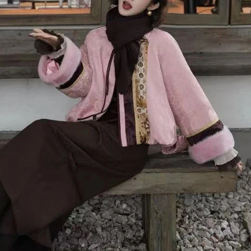 韩版时尚减龄拼色圆领百搭棉服女士2026冬季新款保暖潮流棉衣外套