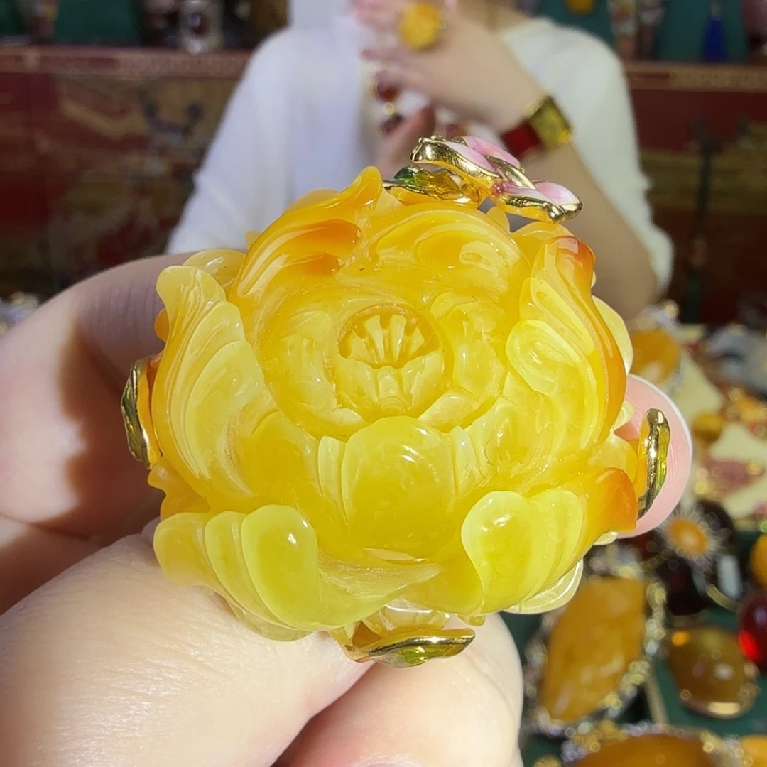 蜜蜡银S925镀金镶嵌戒指