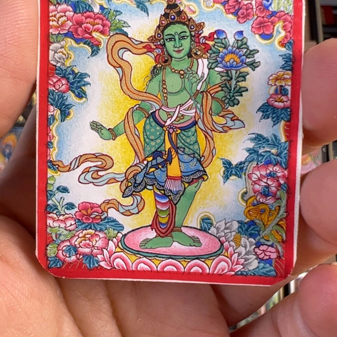 吊坠╰****伦绿度母唐卡绘画作品