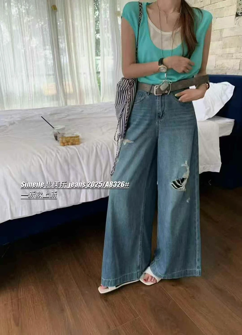晶选推荐【思美乐】（带腰带）百搭破洞牛仔裤九分裤A8326