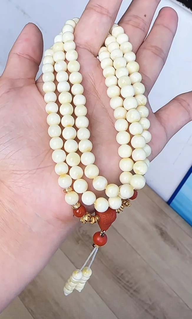 【齐福珠宝】6mm特级俄料瓷底纯白圆珠108佛珠(多样性发其一）