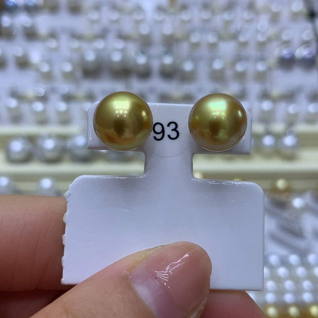 海水珍珠耳饰18K金镶嵌11-12mm正圆