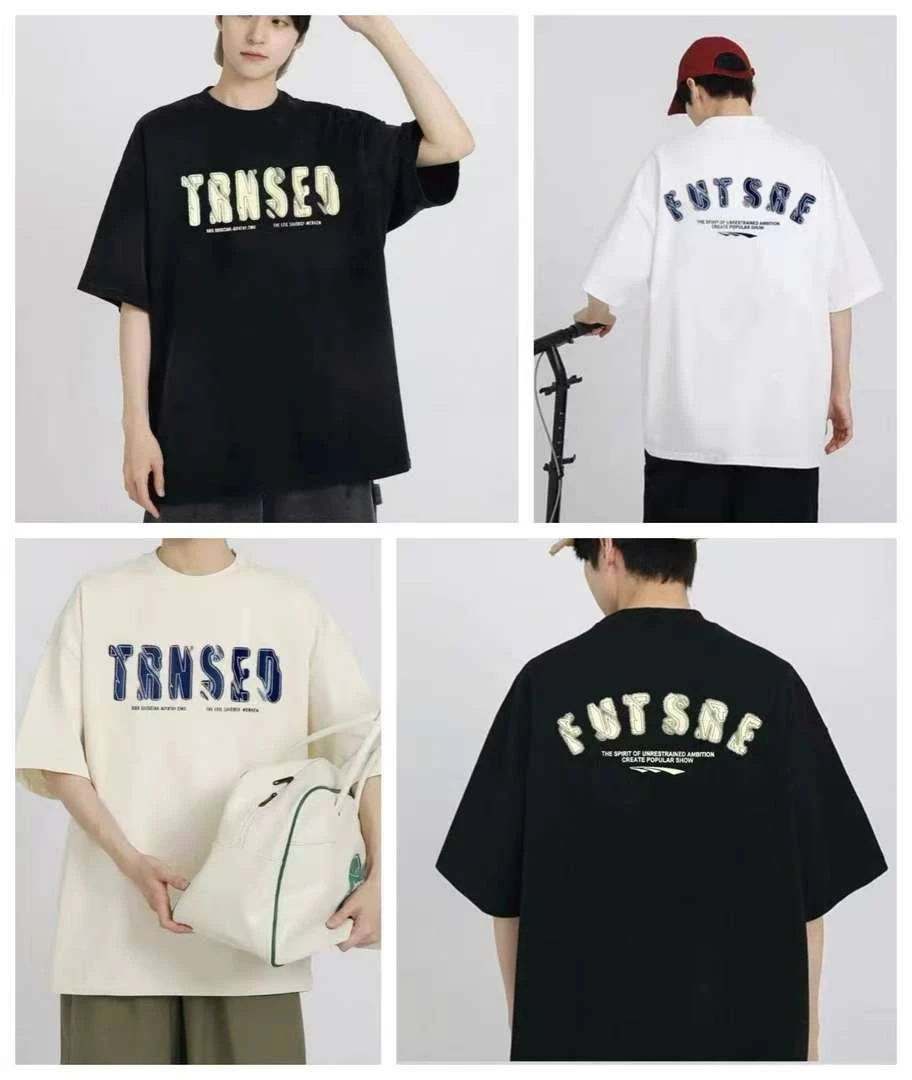 夏季青少年男生时尚百搭字母印花宽松休闲短袖T恤8039