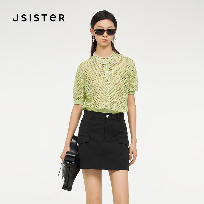 jsister夏装新款 JS女装时尚镂空设计感针织衫