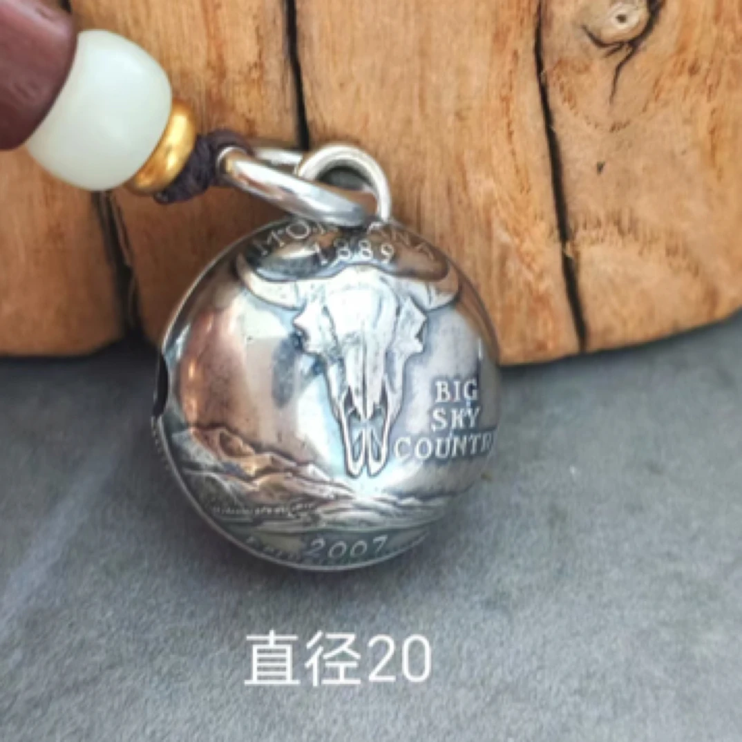 古意手作25美分精制银币蒙大拿州银币铃铛吊坠挂件车挂件包包挂绳