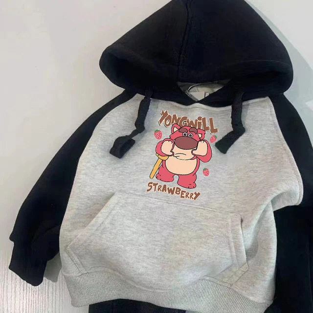 儿童拼接纯棉卫衣男童连帽卫衣春秋韩版女童加绒加厚大童卡通上衣