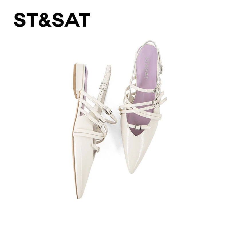 St&Sat/星期六气质真皮百搭时装凉鞋尖头女包头平底时尚法式单鞋