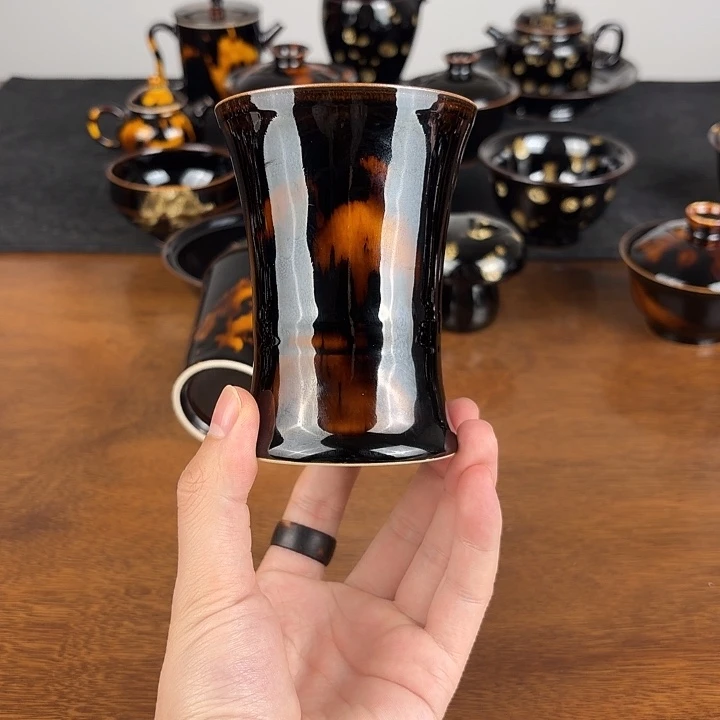 瓷玳瑁釉束腰啤酒杯