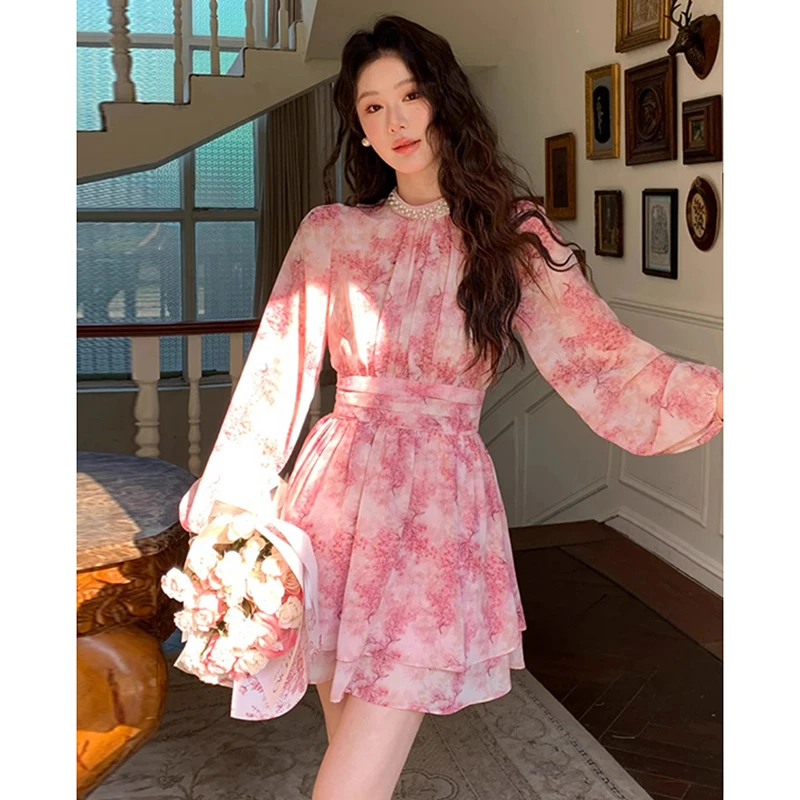 【安安】【有里布】法式碎花短裙森系茶歇甜美淑女减龄连衣裙D0442