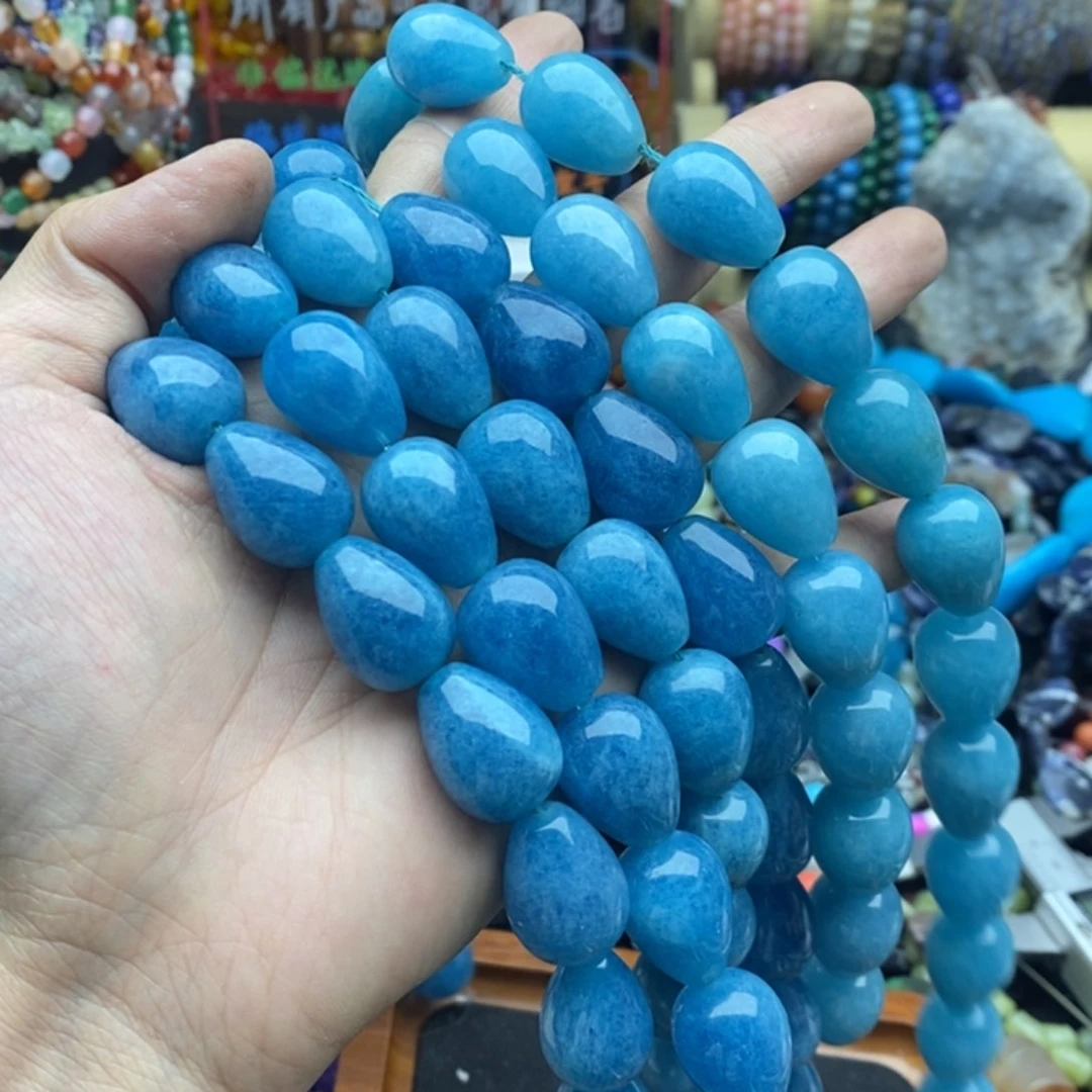 玛瑙/玉髓未镶嵌珠宝半成品一条15×20海蓝玉髓水滴A500