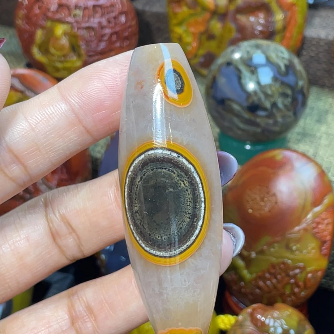 玛瑙/玉髓未镶嵌珠宝奇石收藏金沙拉丝大尺寸天眼天珠