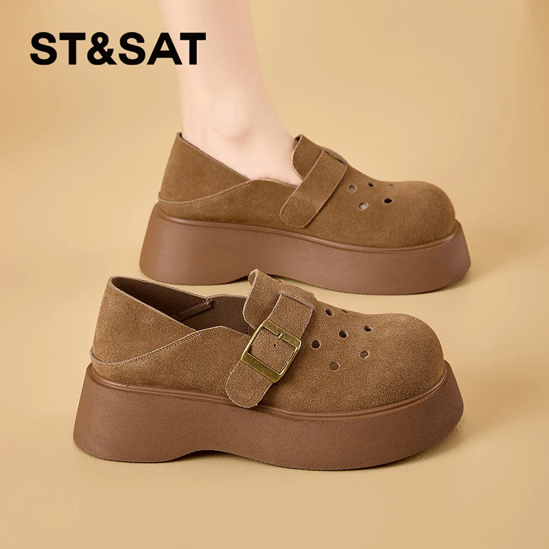 星期六勃肯鞋女2025春季新款女款女鞋爆款鞋子厚底百搭真皮单鞋