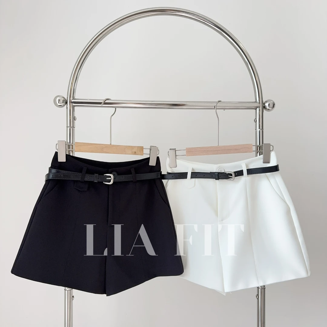 【LIA FIT】带腰带韩版高腰阔腿显瘦短裤