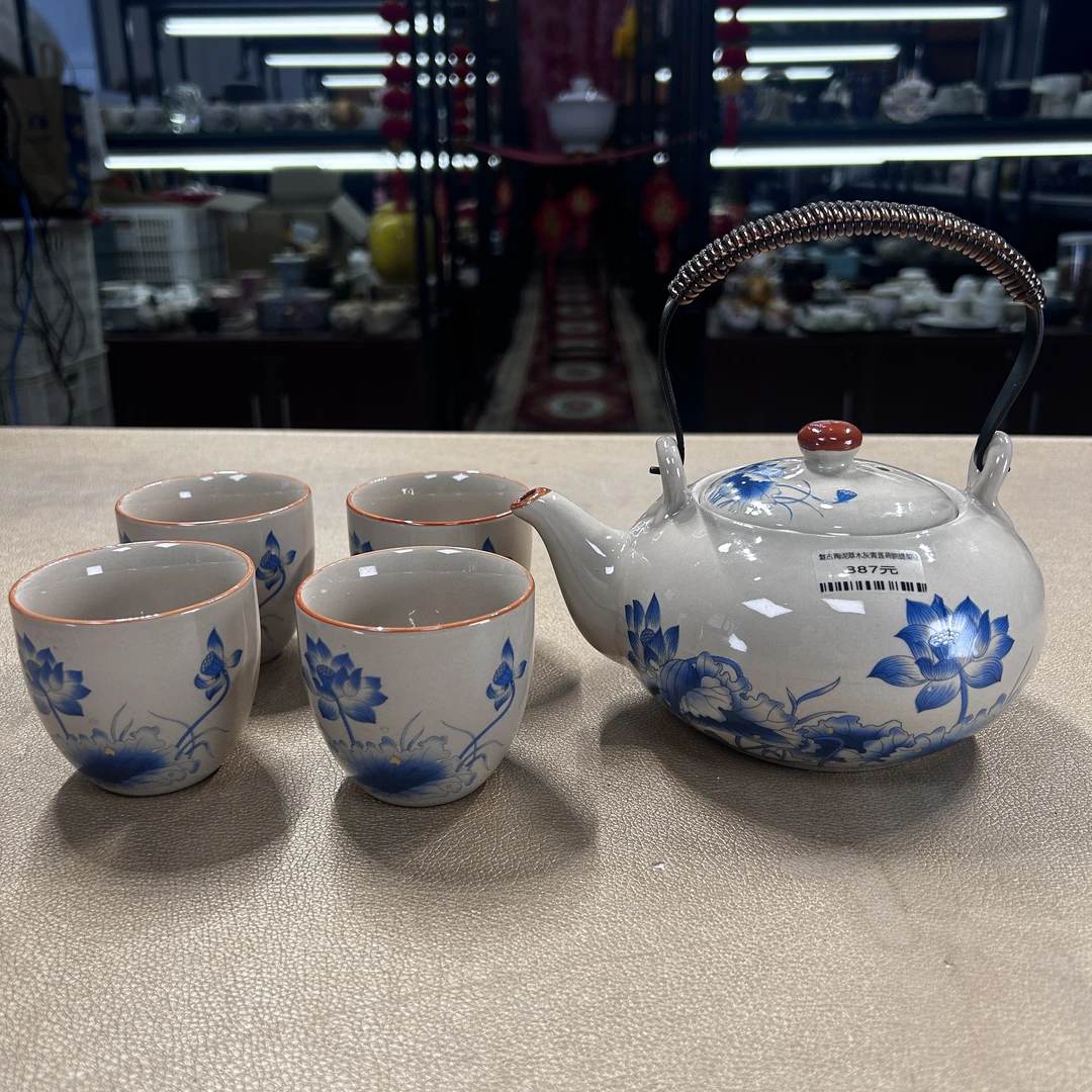 德化云仓 复古青莲荷韵提梁壶一壶四杯-1569