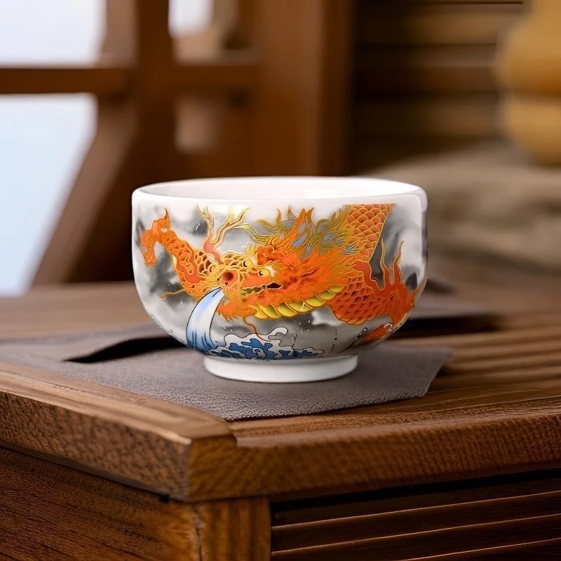 《龙腾盛世》陶瓷白瓷茶杯/容量100毫升