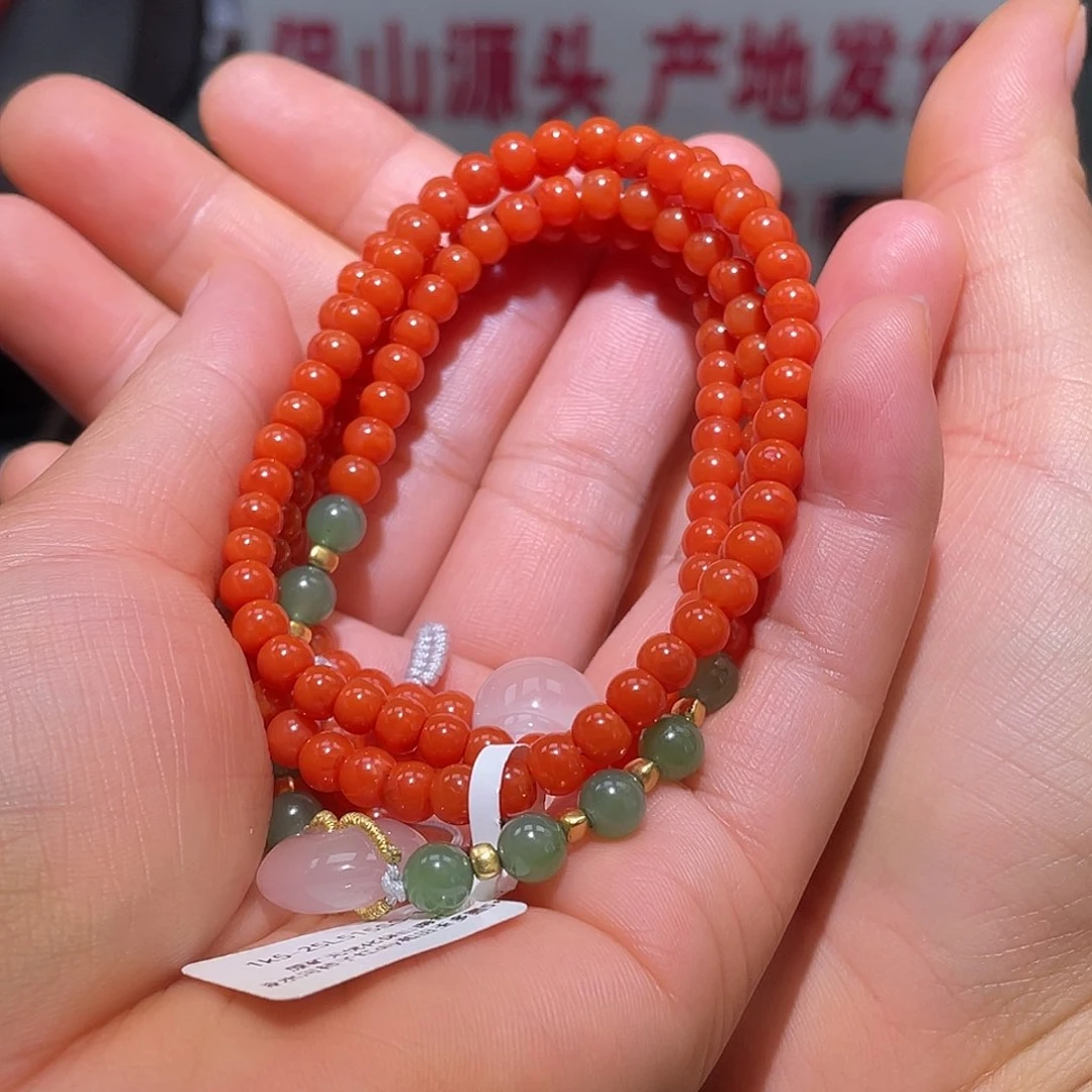 南红玛瑙原矿南红卡5冷水河柿子红苹果珠链未镶嵌