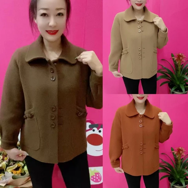 <专柜品质>中年女方领绒面外套上衣