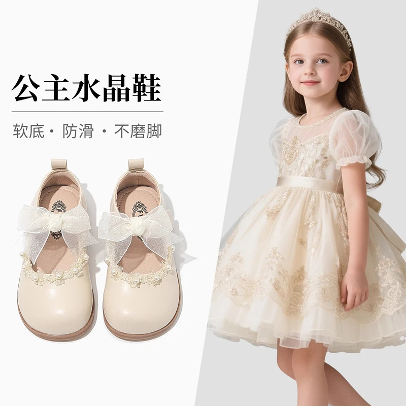 童鞋皮鞋软底25新女童鞋子儿童公主水晶鞋2025年新款女孩墨素潮鞋