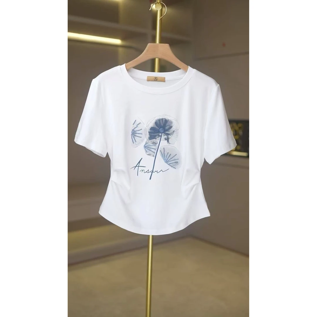 圆领重工刺绣蒲公英图短袖T恤Q25BT2257