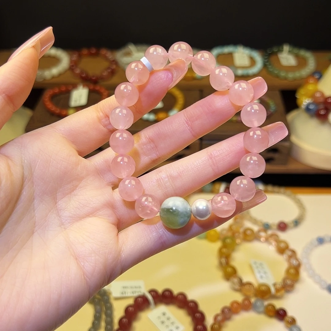 手串银S925镀金镶嵌水晶粉1402