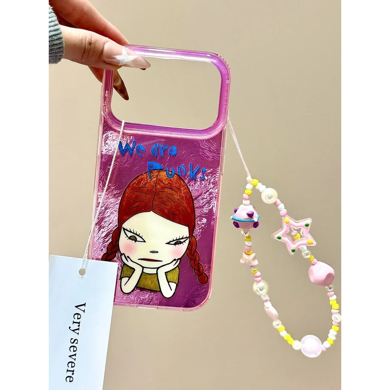 可爱涂鸦托腮奈良美智女孩链条适用苹果17promax手机壳15iphone16