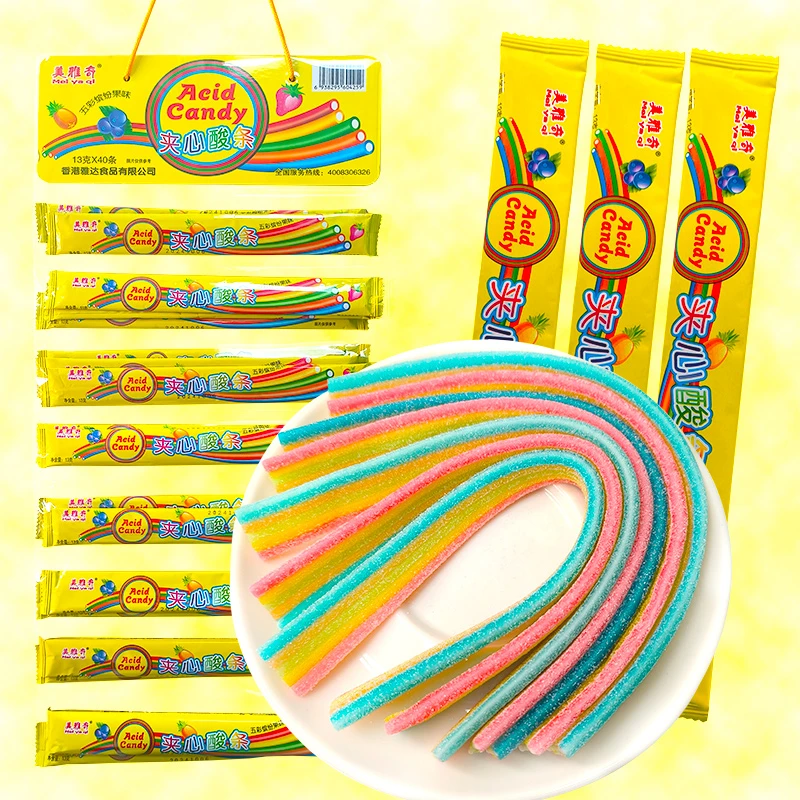 美雅奇夹心酸条多彩橡皮糖糖果酸甜果汁软糖长条网红休闲解馋零食
