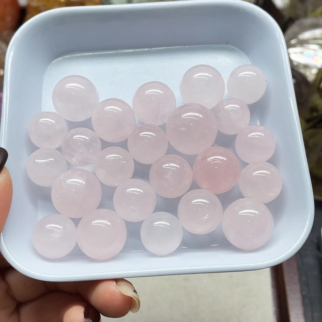 珠宝半成品水晶未镶嵌32粉晶球一盘
