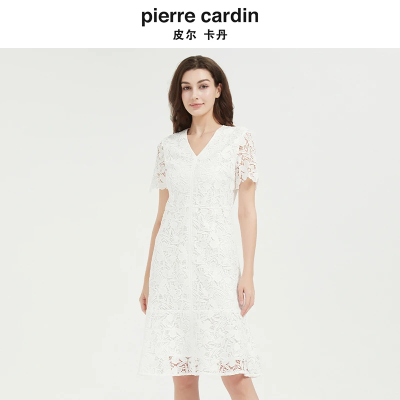 皮尔卡丹女装高级感圆领修身短袖连衣裙