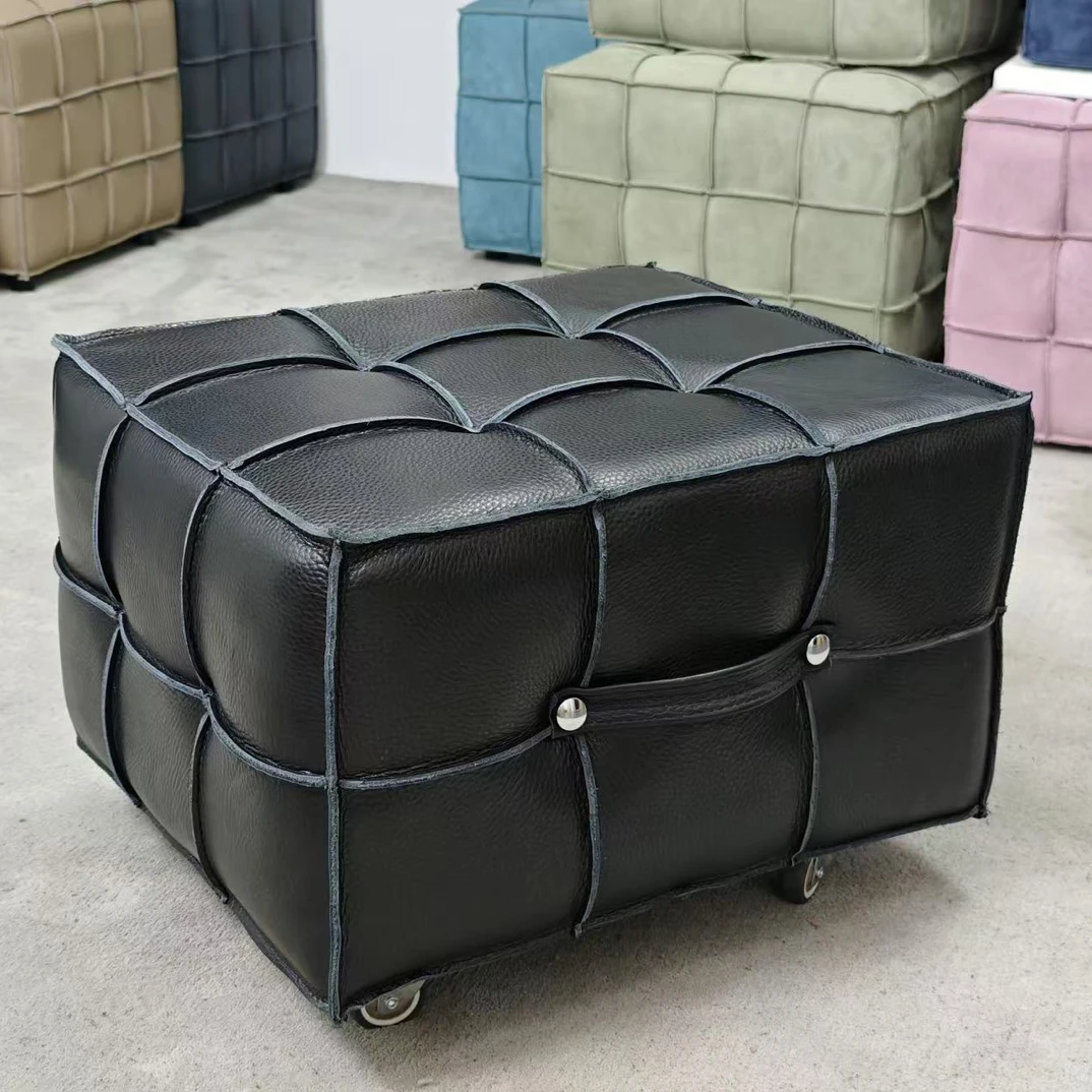 意式极简真皮脚踏衣帽间沙发客厅简约可折叠换鞋凳玄关凳大号