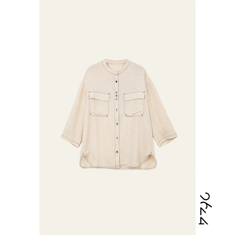 【收藏级·疏离】1990年100桑蚕丝双宫绸老料30姆米7分袖衬衫C521736