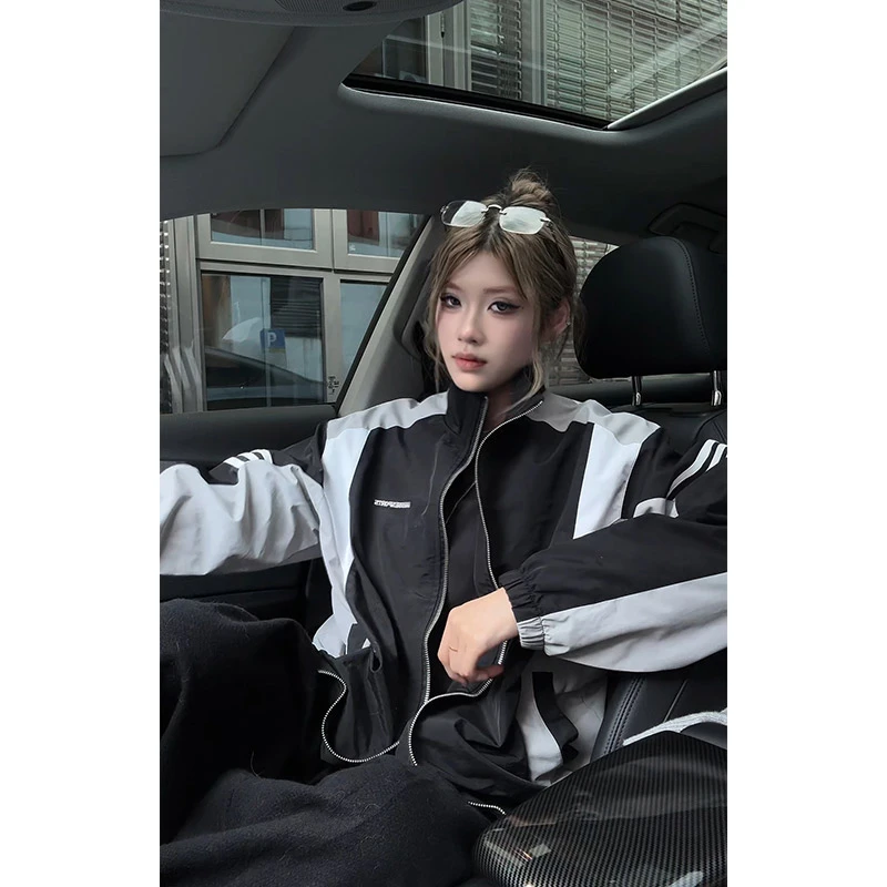 美式复古条纹运动夹克男款2025秋季新款潮牌宽松休闲痞帅立领外套