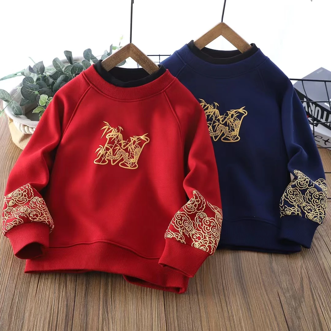 男女童秋冬款中大童假两件年款加绒卫衣