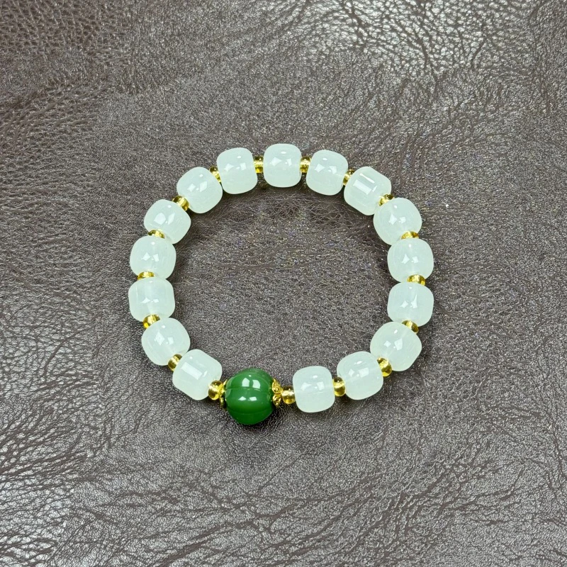 S1378白琉璃桶珠单圈精美手串无礼盒