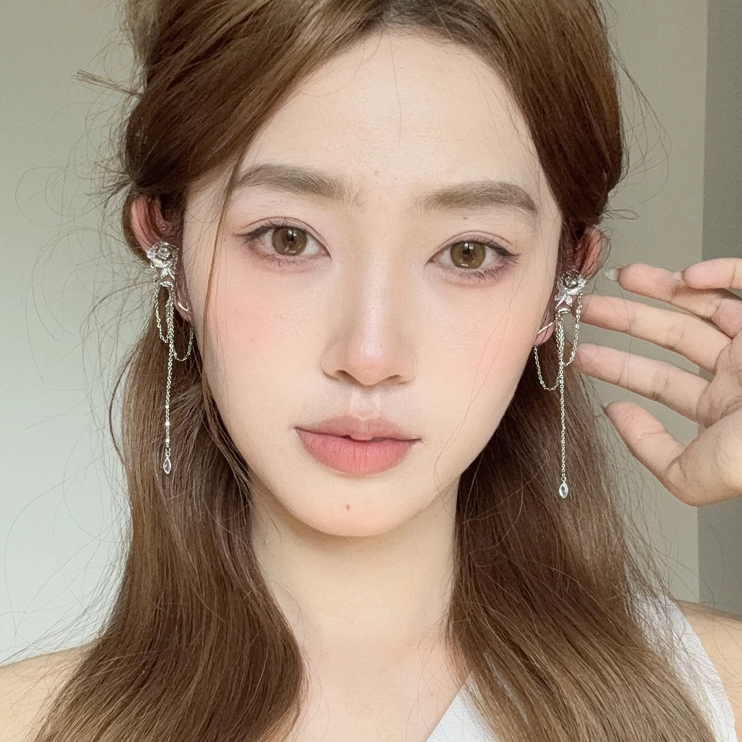 oushipei/欧诗佩 铜合金合成锆石耳饰 微镶闪钻玫瑰花耳环耳骨夹