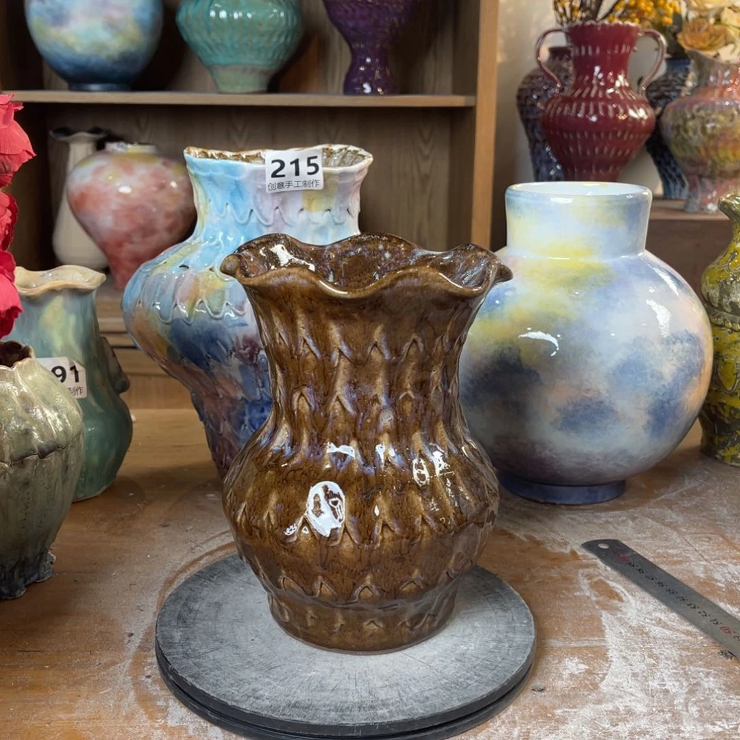 摆件陶瓷花瓶高20口径9盘泥微瑕